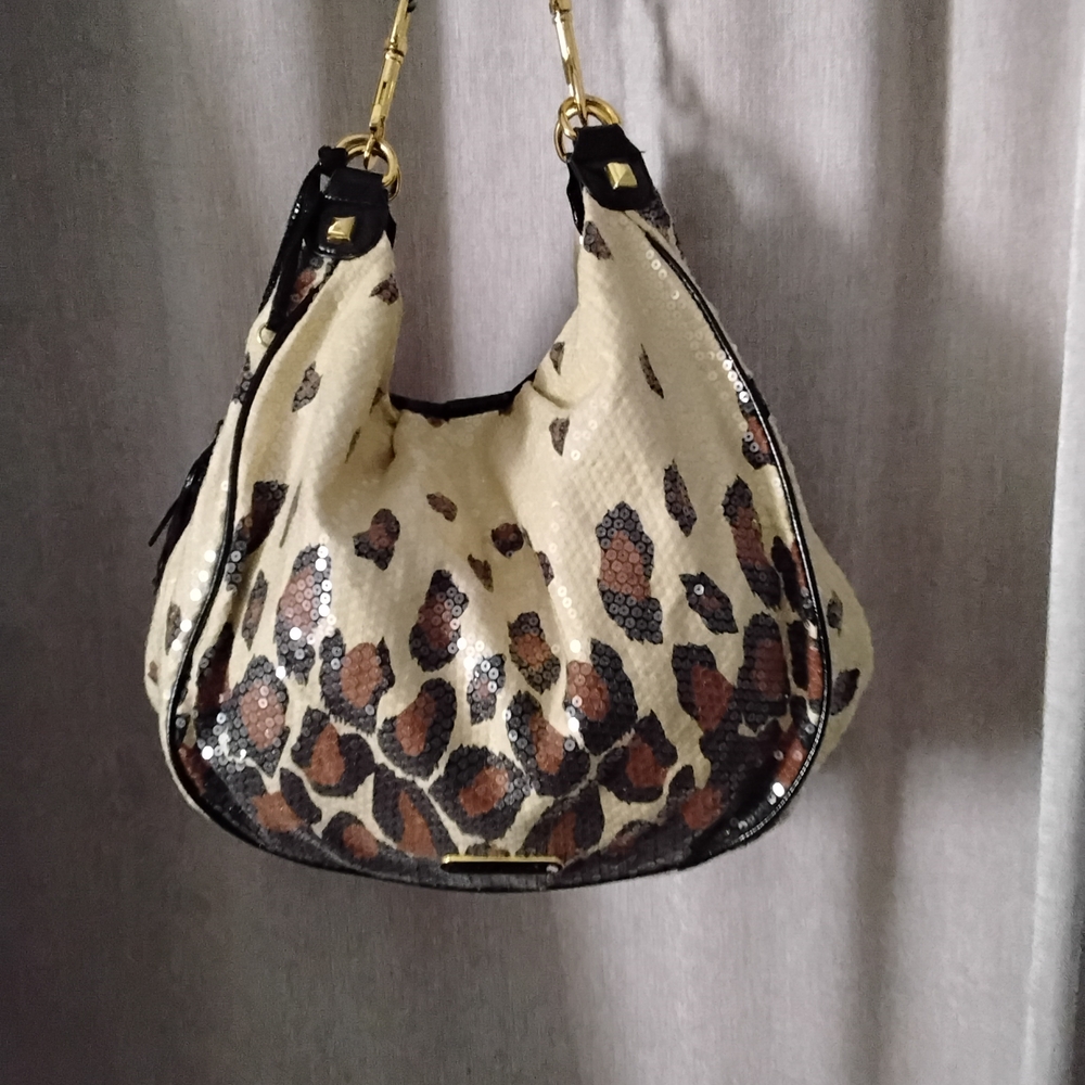 Betsey Johnson Leopard Print Hobo Bag with Gold Accents